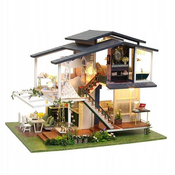 Miniatura Casa DIY Willa Moneta con Arredamento Completo e Carillon integrato