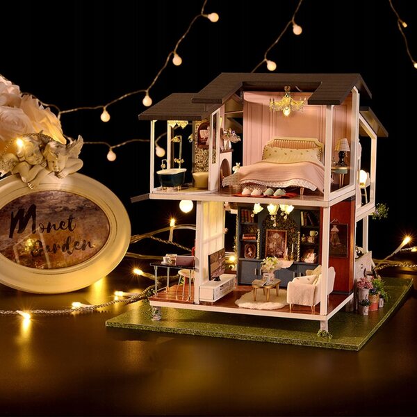 Miniatura Casa DIY Willa Moneta con Arredamento Completo e Carillon integrato