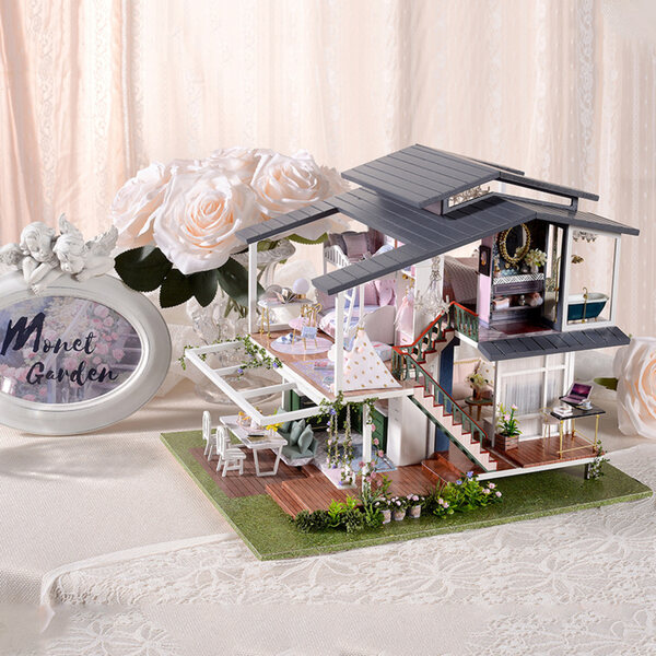 Miniatura Casa DIY Willa Moneta con Arredamento Completo e Carillon integrato
