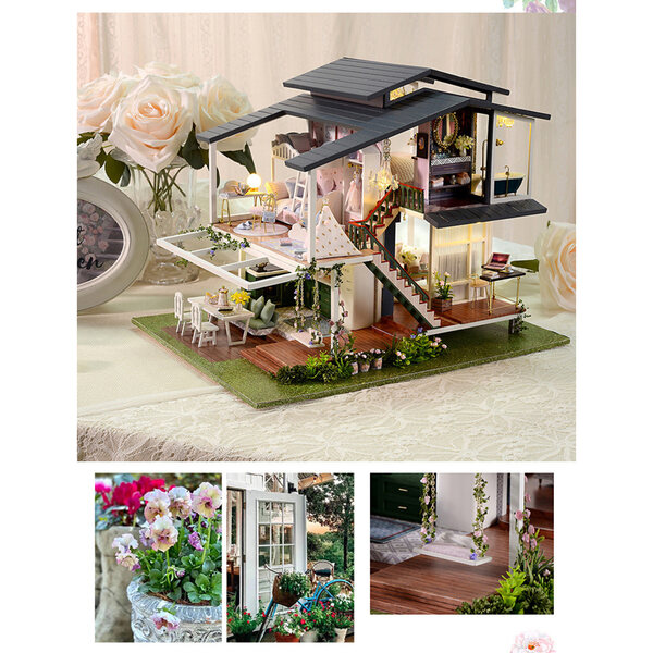 Miniatura Casa DIY Willa Moneta con Arredamento Completo e Carillon integrato
