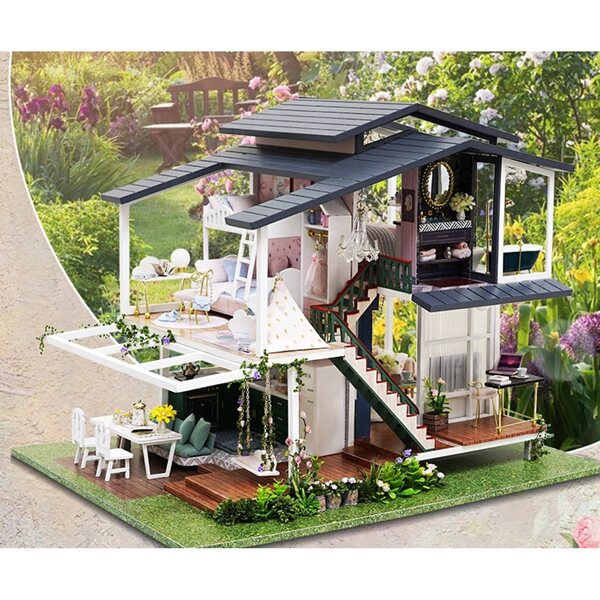 Miniatura Casa DIY Willa Moneta con Arredamento Completo e Carillon integrato