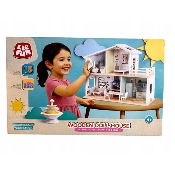 Cottage per bambole Elefun in legno con mobili regolabili 40.2 cm