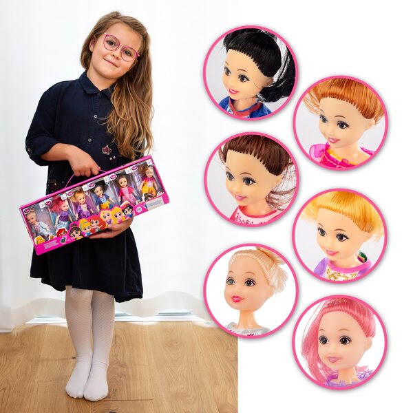 Set mit 6 Kinderspiel-Prinzessinnen 12 cm mit Zubehör – Puppen für das Puppenhaus