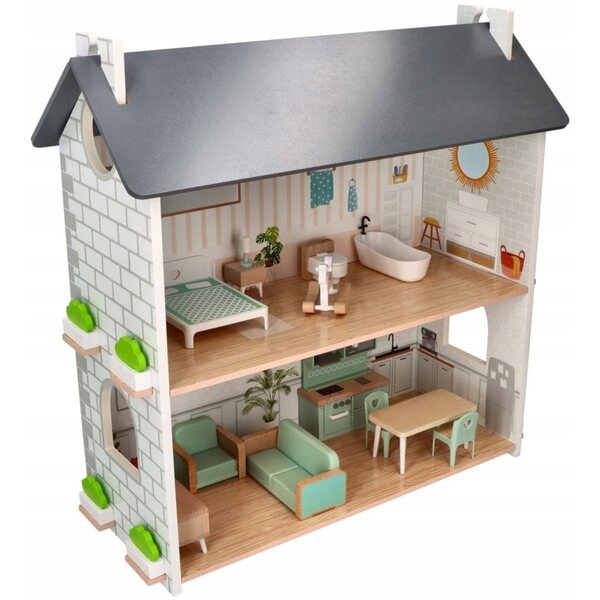Adam Toys Großes und gemütliches Puppenhaus aus Holz mit Möbeln