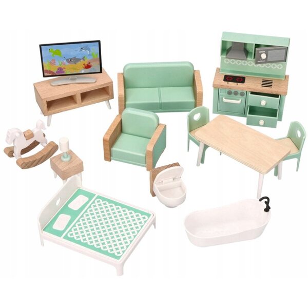 Adam Toys Großes und gemütliches Puppenhaus aus Holz mit Möbeln