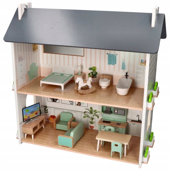 Adam Toys Großes und gemütliches Puppenhaus aus Holz mit Möbeln
