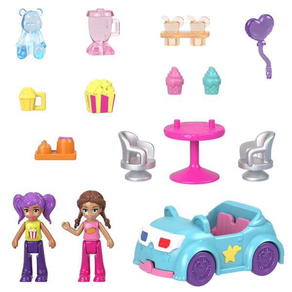 Polly Pocket Pollyville Cinema con 2 bambole, auto e accessori a 3 livelli