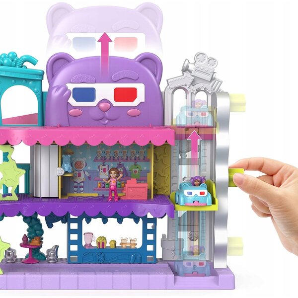 Polly Pocket Pollyville Cinema con 2 bambole, auto e accessori a 3 livelli