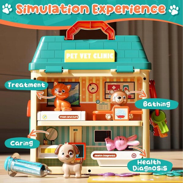 Set Clinica Veterinaria Gioco Bambini con Animali e Accessori Medici