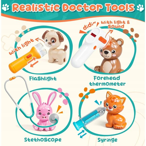Set Clinica Veterinaria Gioco Bambini con Animali e Accessori Medici