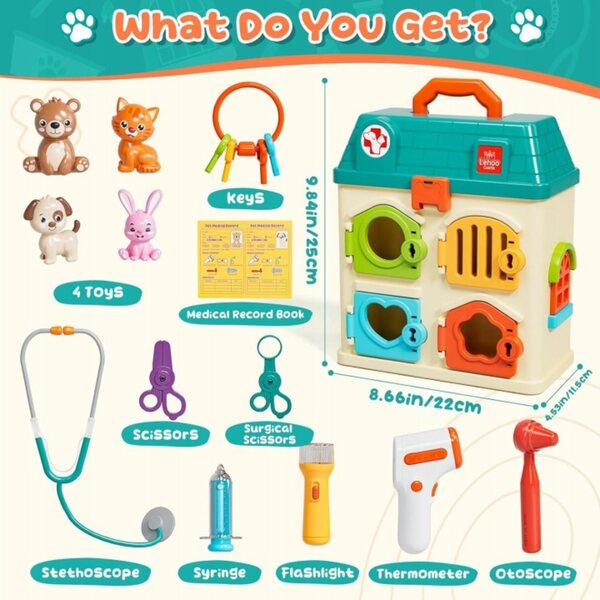 Set Clinica Veterinaria Gioco Bambini con Animali e Accessori Medici