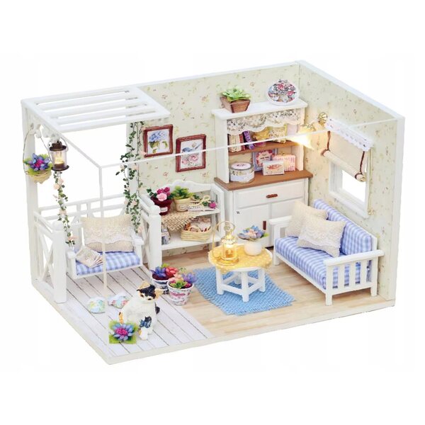 Retro-Puppenhaus aus Holz mit LED, 13 cm, DIY-Modell für Kinder und Erwachsene