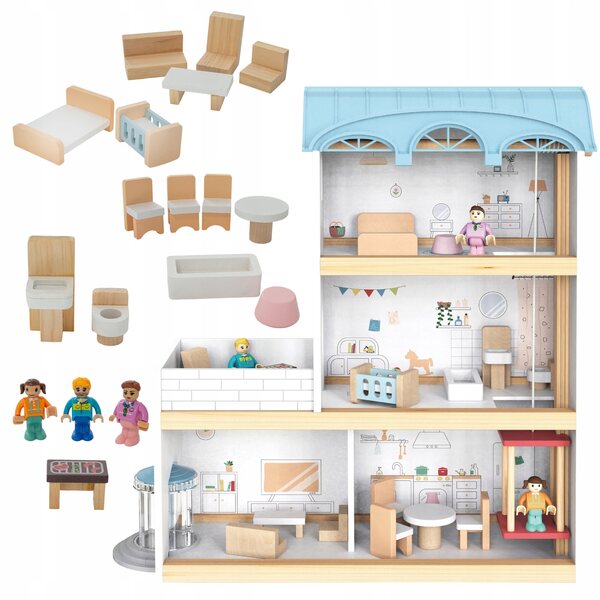 Maison de poupée 41,5 cm avec meubles et accessoires, en bois 4iQ Gruppo Ula