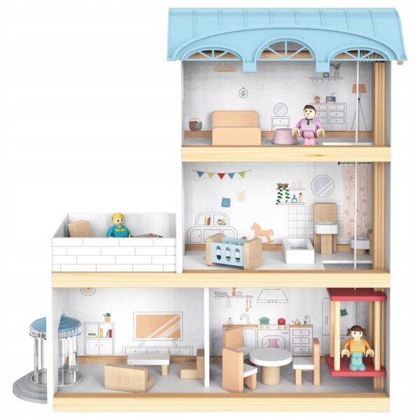 Maison de poupée 41,5 cm avec meubles et accessoires, en bois 4iQ Gruppo Ula