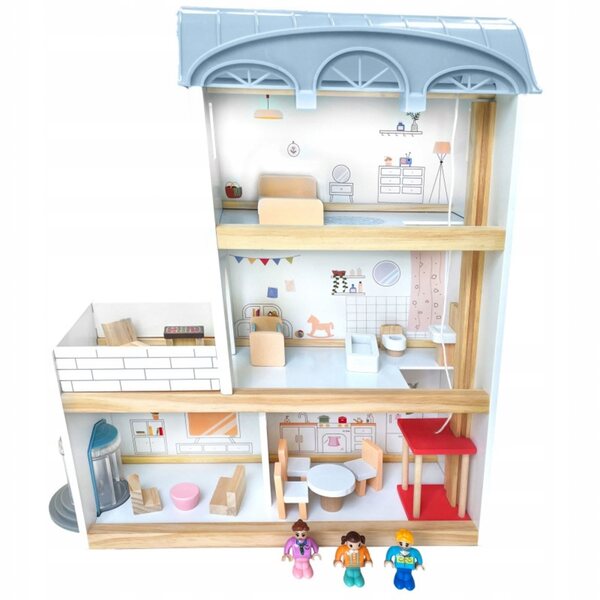 Maison de poupée 41,5 cm avec meubles et accessoires, en bois 4iQ Gruppo Ula