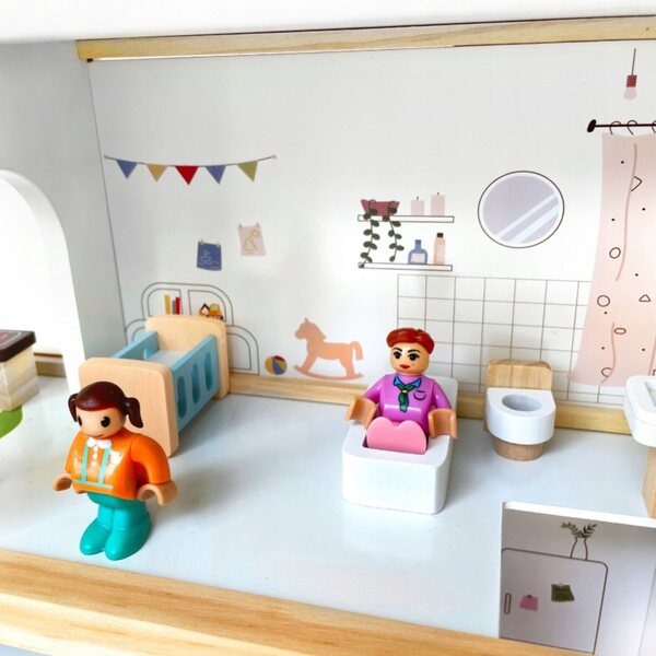 Maison de poupée 41,5 cm avec meubles et accessoires, en bois 4iQ Gruppo Ula