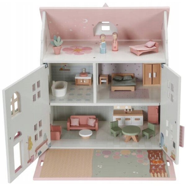 Kleines niederländisches Puppenhaus aus FSC-Holz mit Möbeln und 49 cm großen Puppen