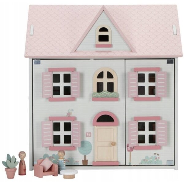 Kleines niederländisches Puppenhaus aus FSC-Holz mit Möbeln und 49 cm großen Puppen