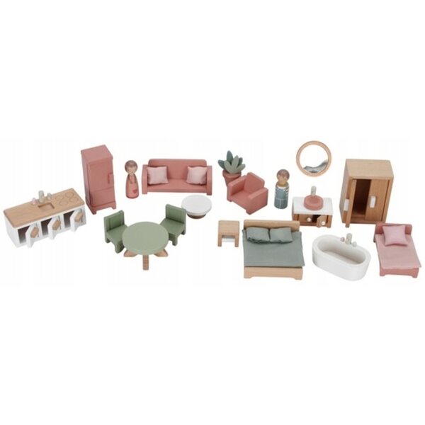 Kleines niederländisches Puppenhaus aus FSC-Holz mit Möbeln und 49 cm großen Puppen