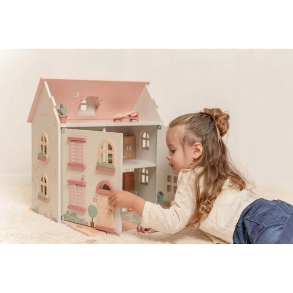 Kleines niederländisches Puppenhaus aus FSC-Holz mit Möbeln und 49 cm großen Puppen
