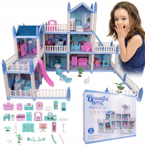 Grande casa delle bambole 3 piani con mobili, terrazza e area giochi MalPlay