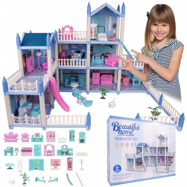 Grande casa delle bambole 3 piani con mobili, terrazza e area giochi MalPlay