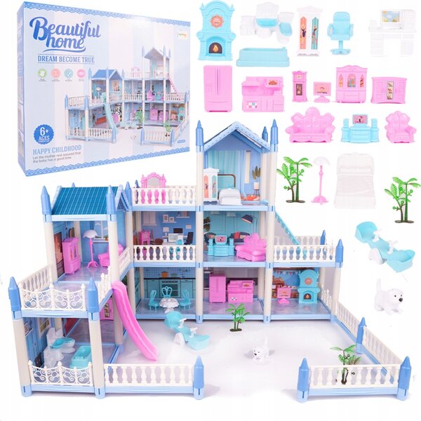 Grande casa delle bambole 3 piani con mobili, terrazza e area giochi MalPlay
