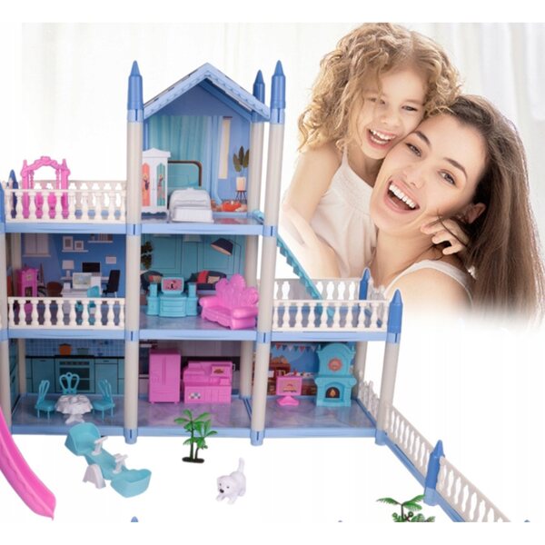 Grande casa delle bambole 3 piani con mobili, terrazza e area giochi MalPlay