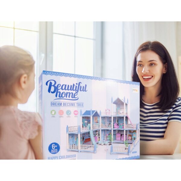 Grande casa delle bambole 3 piani con mobili, terrazza e area giochi MalPlay