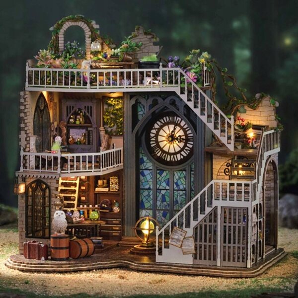 Habarri Puppenhaus-Miniatur mit LED-Lichtern und Holzmaterial
