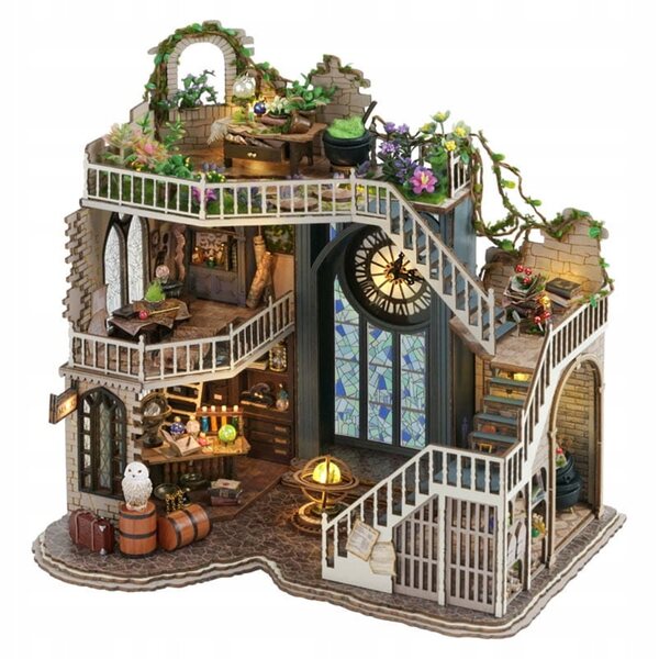Habarri Puppenhaus-Miniatur mit LED-Lichtern und Holzmaterial