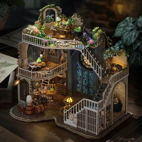 Habarri Puppenhaus-Miniatur mit LED-Lichtern und Holzmaterial