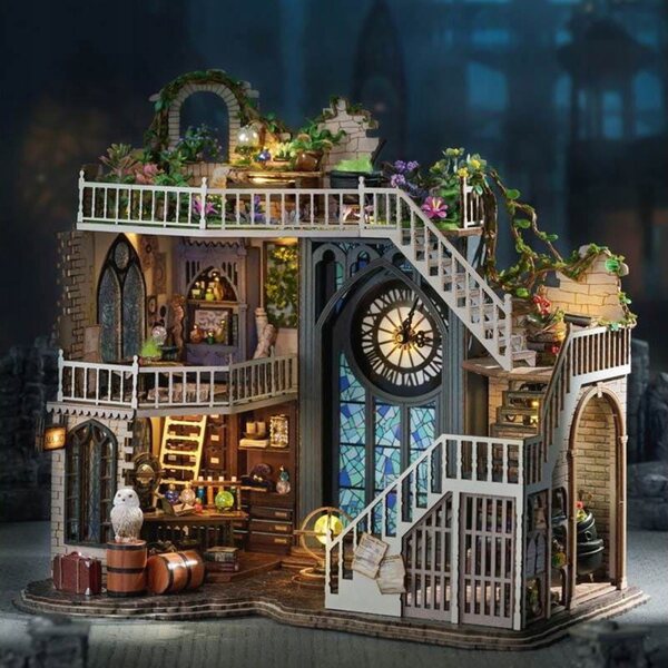 Habarri Puppenhaus-Miniatur mit LED-Lichtern und Holzmaterial