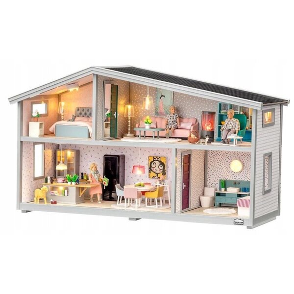 Lundby-Puppenhaus mit LED-Beleuchtung und Sandberg-Kunsttapeten