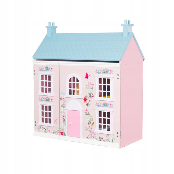 Dollhouse in legno rosa con mobili, grande e apribile per bambini creativi