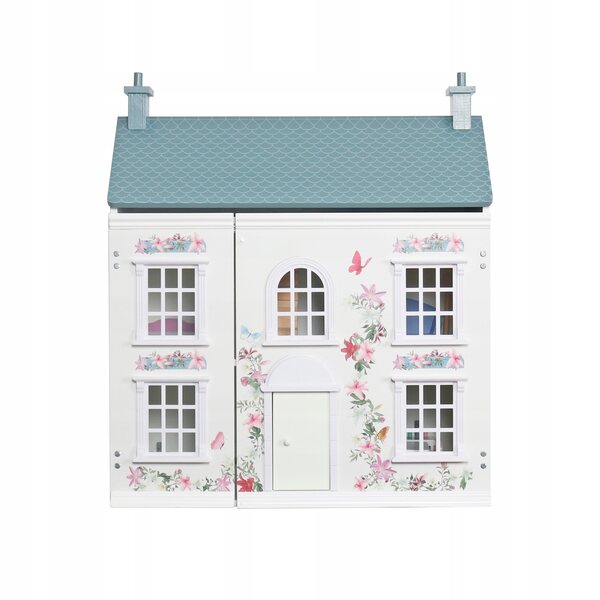 Dollhouse in legno rosa con mobili, grande e apribile per bambini creativi