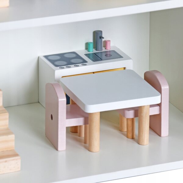 Dollhouse in legno rosa con mobili, grande e apribile per bambini creativi