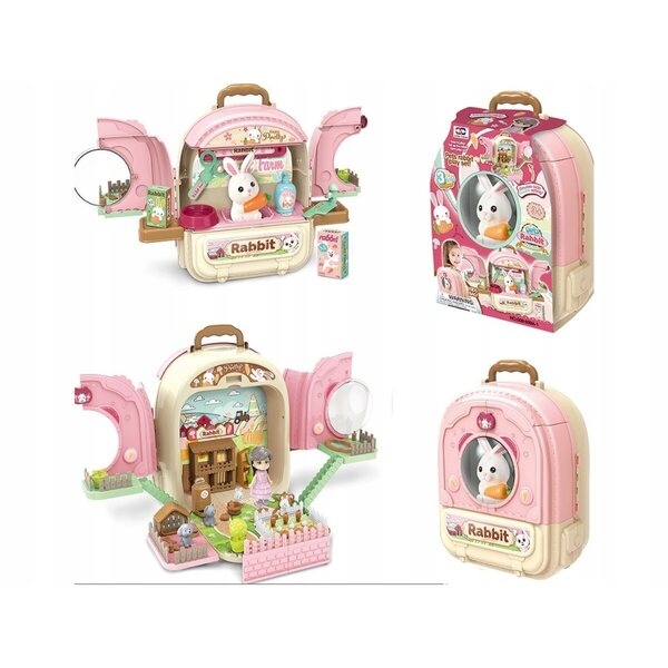 Kaninchen im Rucksack 3in1 – Mini-Bauernhof- und Puppenhaus-Spielzeugset