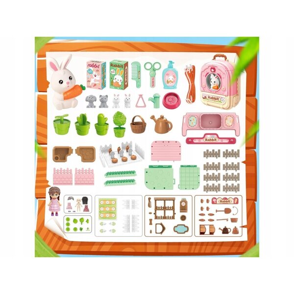 Kaninchen im Rucksack 3in1 – Mini-Bauernhof- und Puppenhaus-Spielzeugset