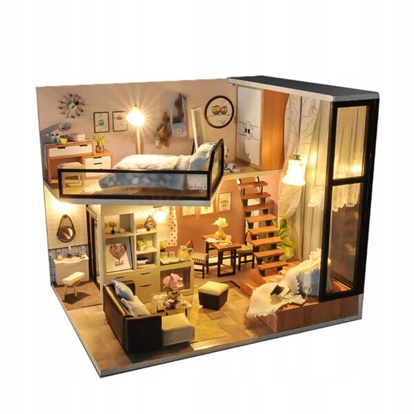 Habarri 01 12,2 cm großes Puppenhaus aus Holz mit LED-Lichtern für Kinder ab 7 Jahren