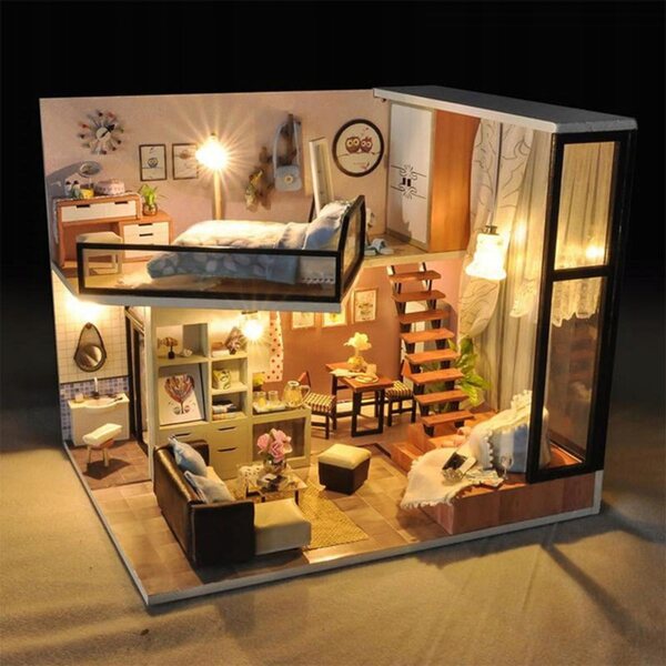 Habarri 01 12,2 cm großes Puppenhaus aus Holz mit LED-Lichtern für Kinder ab 7 Jahren