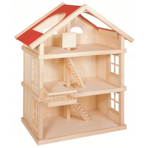 Goki 87,5 cm großes dreistöckiges Puppenhaus aus Holz mit Balkon