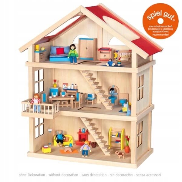Goki 87,5 cm großes dreistöckiges Puppenhaus aus Holz mit Balkon