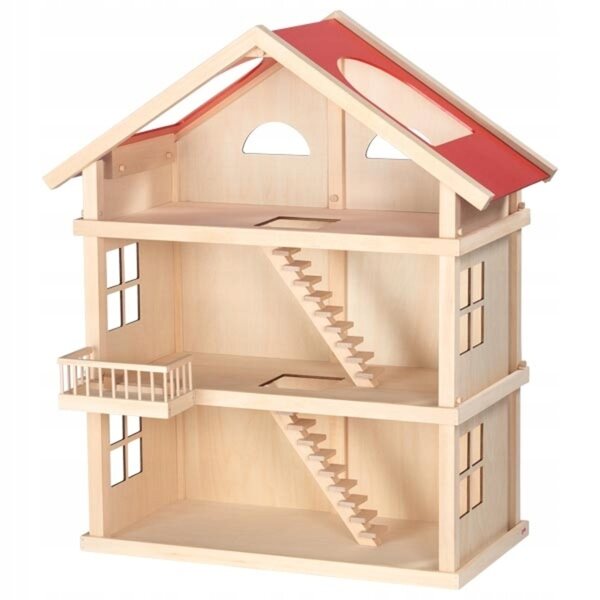 Goki 87,5 cm großes dreistöckiges Puppenhaus aus Holz mit Balkon