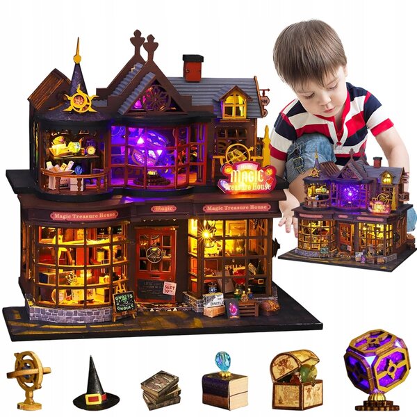 Bedee Puppenhaus-Miniatur-DIY-Set mit LED-Lichteffekten