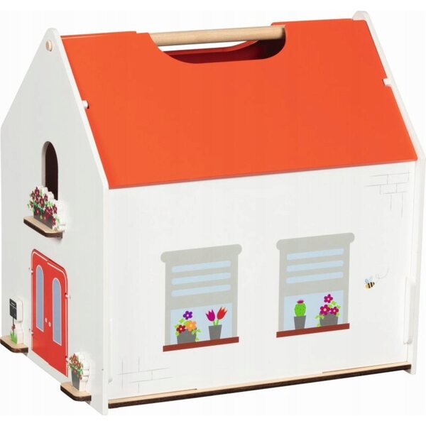 Casa delle bambole portatile Eco House Goki con mobili e accessori in legno