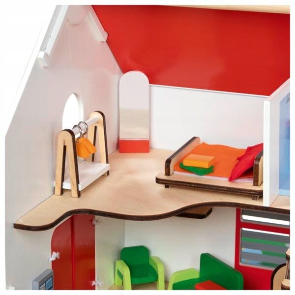 Casa delle bambole portatile Eco House Goki con mobili e accessori in legno