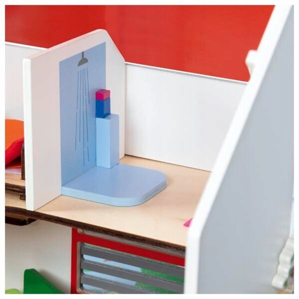 Casa delle bambole portatile Eco House Goki con mobili e accessori in legno