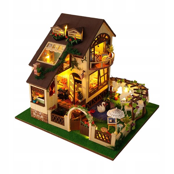 Casa delle bambole Miniatura set fai da te in legno con luci e mobili