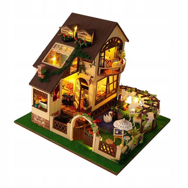Casa delle bambole Miniatura set fai da te in legno con luci e mobili